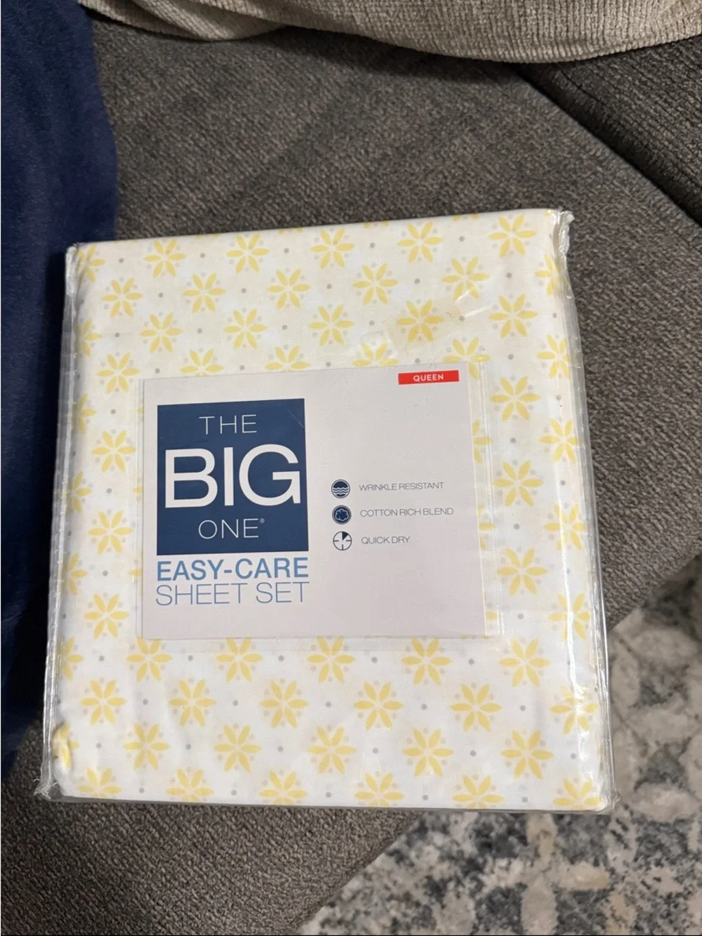 The Big One Queen Sheet Set in White with Yellow Floral Print